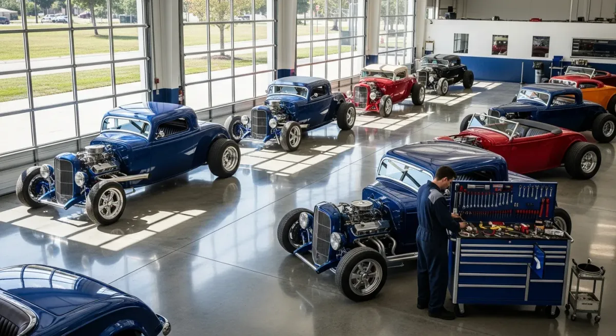 Équipe passionnée Hanksville Hot Rods travail hot rod atelier